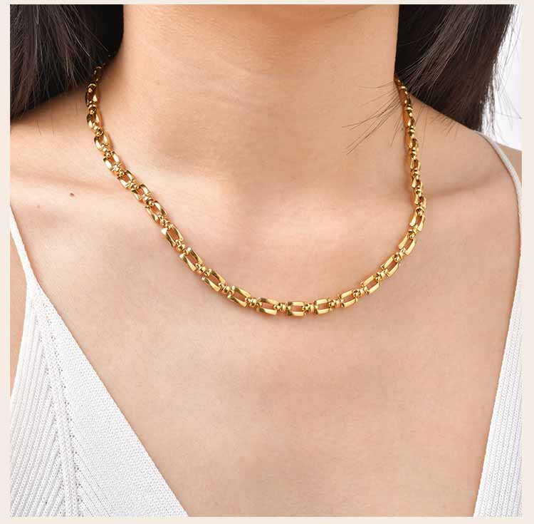 Handmade Strap Chain Necklace Stainless Steel Gold Plated Link Minimalist Tarnish Free Jewelry for Women Bijoux Femme