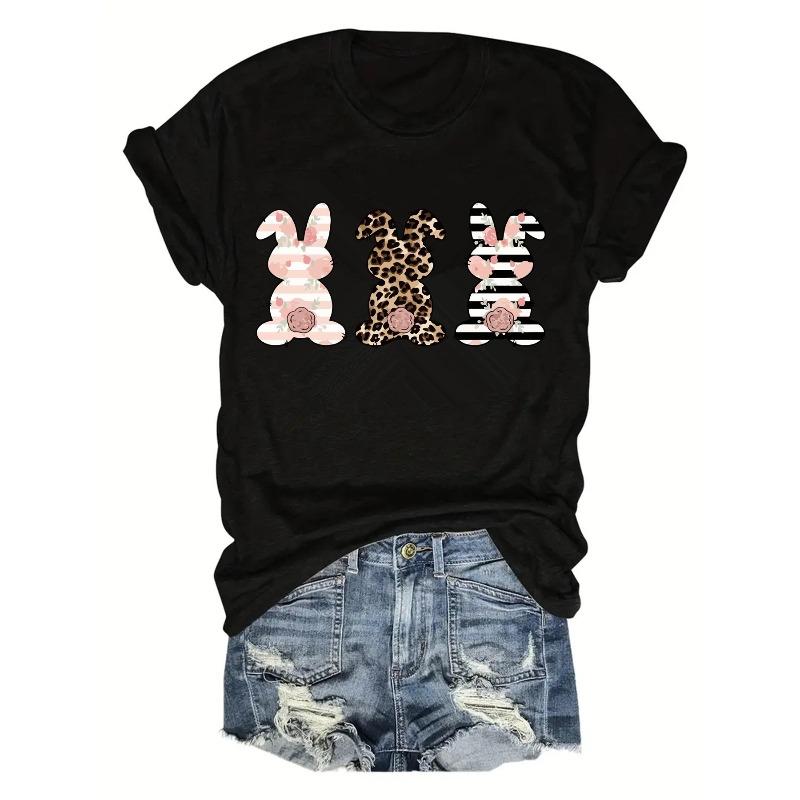 

Womens Easter Pattern Round Neck Short Sleeve Fashionable Casual T Shirt 4XL