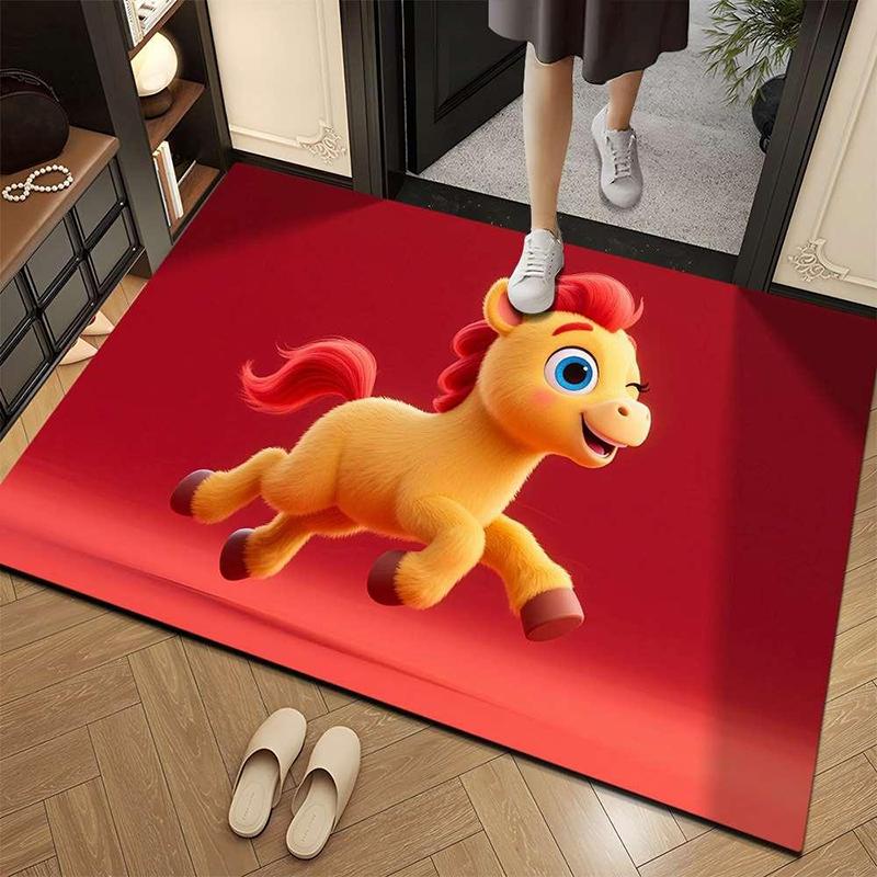 Year Of The Horse  Velvet Floor Mat Decorative Blanket Home Entryway Foot Mat Water-Absorbent Anti-Fall Door Mat