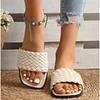 Fashion New Women's Slippers Summer Selling Sexy Braided Red Square Toe Flat Flip-Flops Fashion Beach Mules Casual Indoor Home Slippers