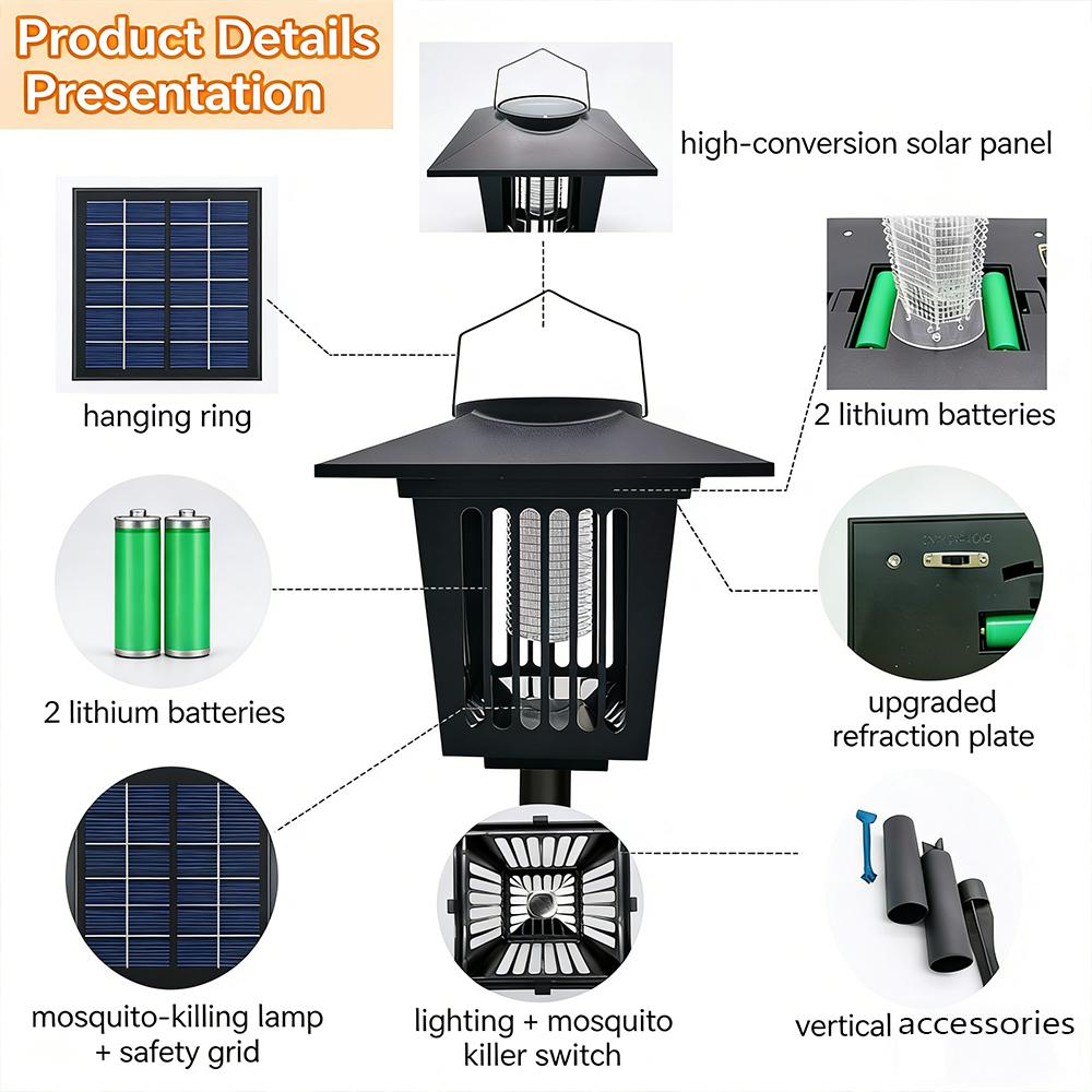 1 Pcs Solar Bug Zapper Outdoor Indoor Waterproof Mosquito Killer Lamp with White and UV Light Portable Cordless Mosquito Insect
