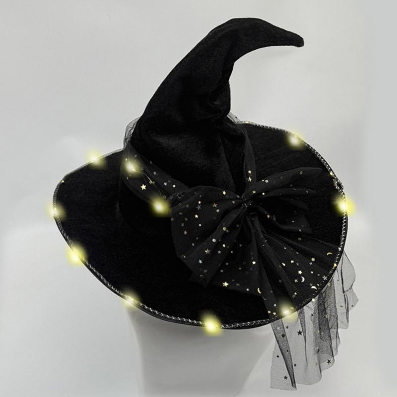 Halloween Wizard Hat Light Up Witch Hat Witch Caps Wizard Costume Accessories for Masquerades Party Decor Cosplay Props