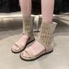 Fashion Flat Sandals Summer New Round Toe Suede Open Toe Rear Zipper Non-Slip Wear-Resistant Inside Heightener Cooling Boots