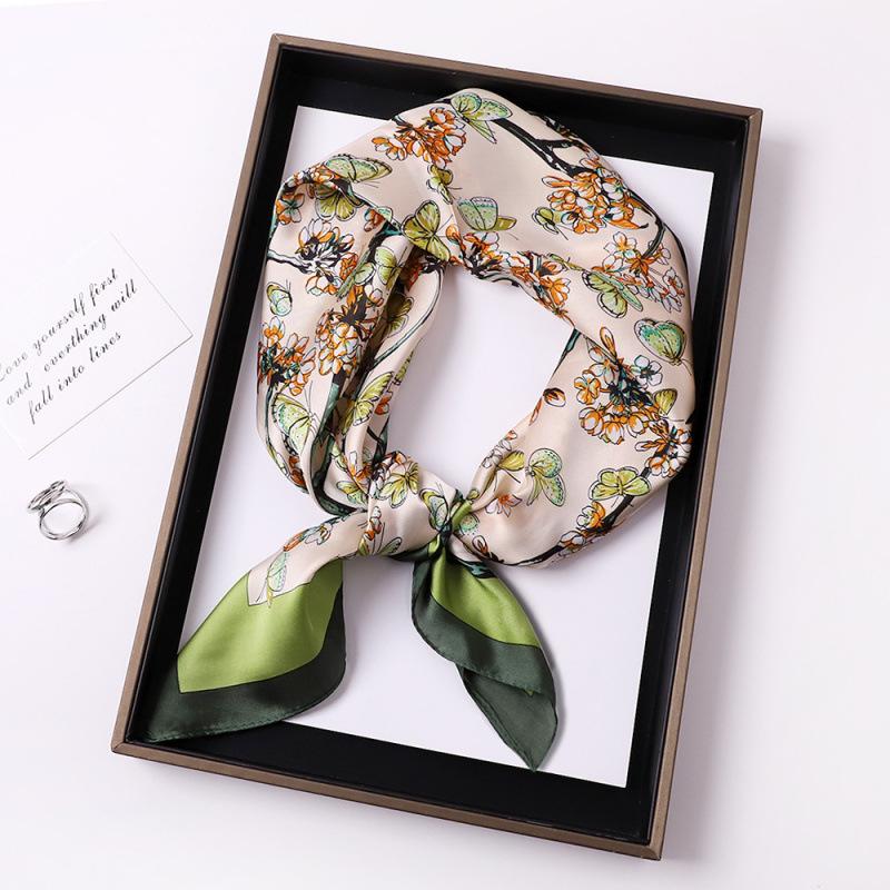 Spring and Summer Silk Scarf Women's 71 Simulation Silk Square Scarf Green Butterfly Decorative Scarf Neck Professional Scarf Thin Scarf