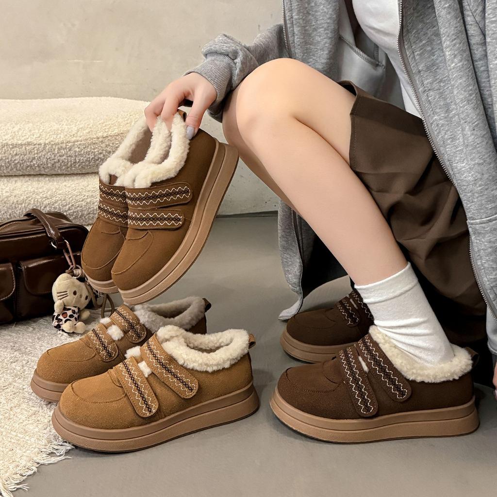 Retro Brown Thick-soled Piled Thickened Snow Cotton Shoes Women's 2025 New Winter Heightening Warm Mao Mao Boken Shoes