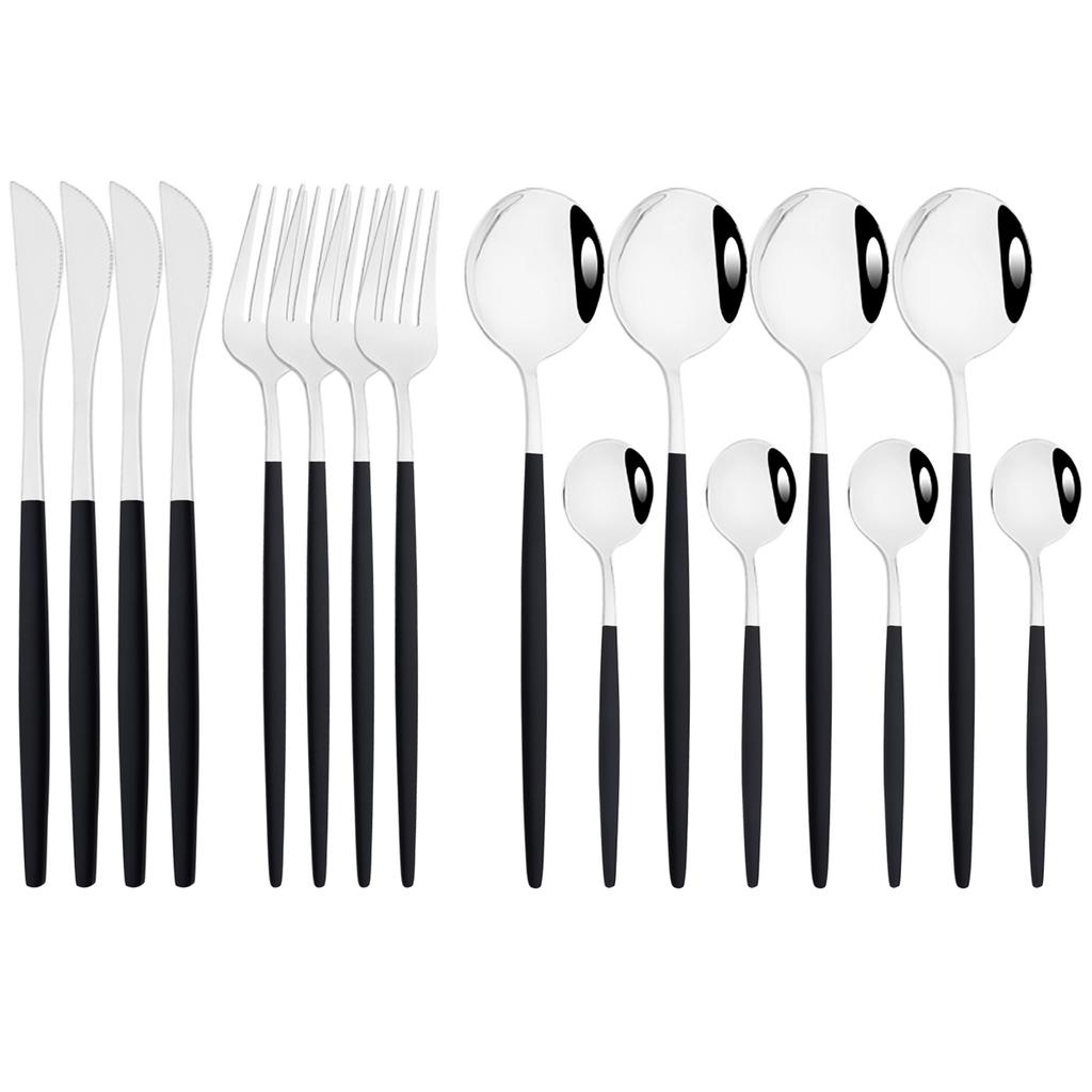 16Pcs Dinnerware Set Stainless Steel Tableware Mirror Dinner Black Cutlery Set Knife Fruit Fork Spoon Silverware Kitchen Set