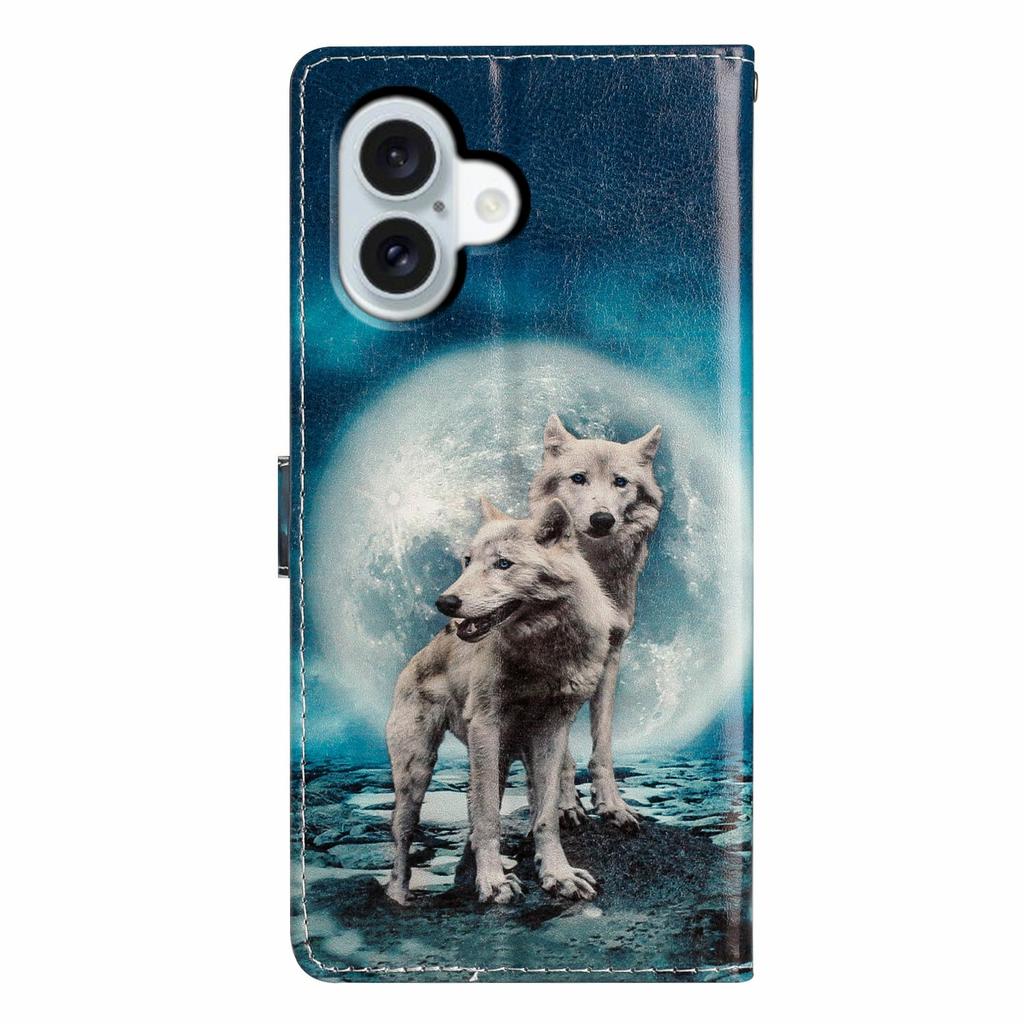 Etui portfelowe na iPhone 17 ze skóry PU z nadrukiem wzoru, podstawką i paskiem
