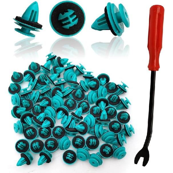 100Pcs Nylon Engine Under Cover Push-Type Retainer Clips Engine Splash Shield Fender Liner Trunk Lid Trim With Bonus Fastener Remover Compatible With