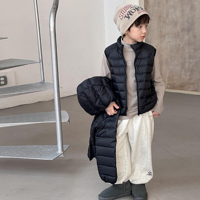 Children's strong waterproof and lightweight ribs down jacket, white duck down parent-child warm inner lock warm vest