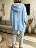 Printed diagonal vertical striped hooded sweatshirt, European and American plus size women's three-quarter sleeve loose shoulder hoodie