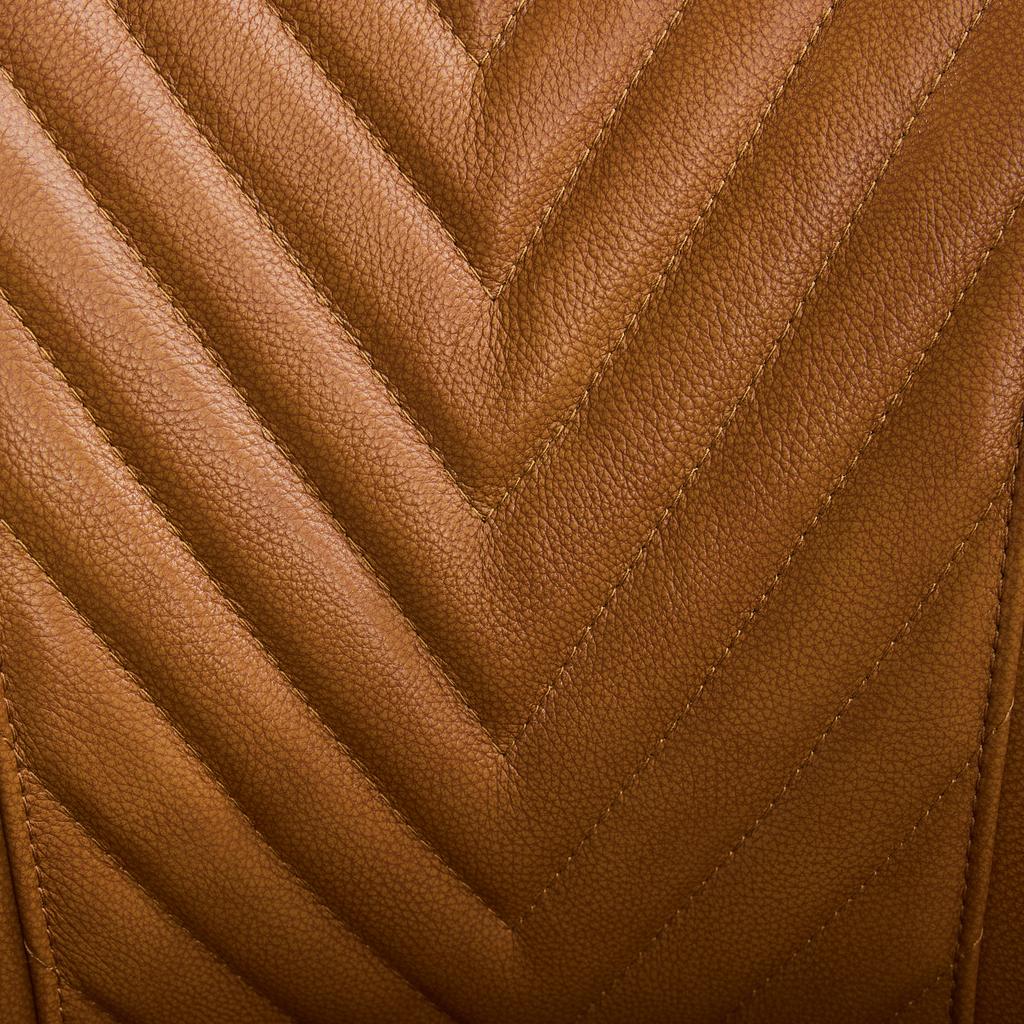 Light brown genuine leather living room lounge chair without armrests – solid rubberwood base, modern comfort chair