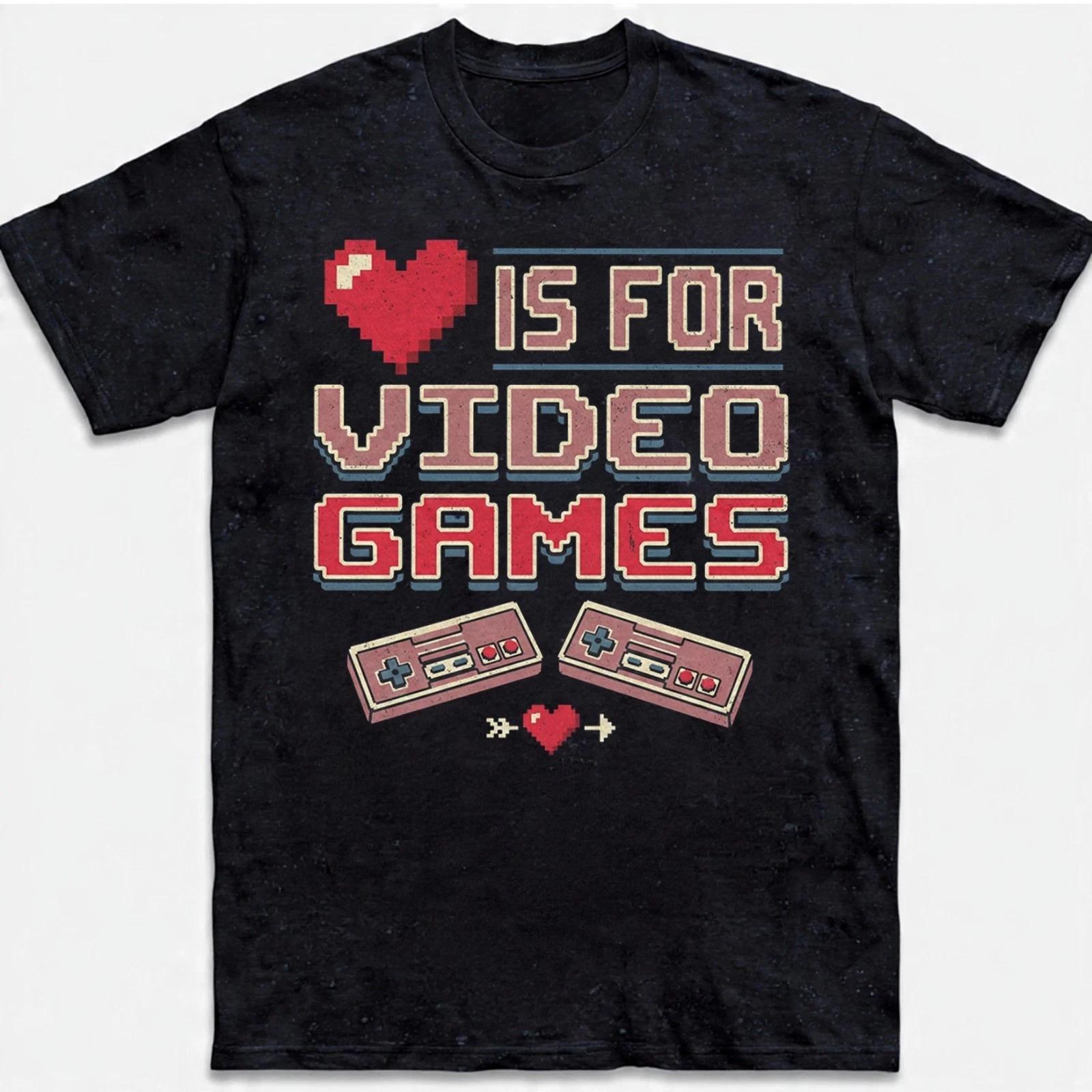 Love Is For Video Games Retro T-Shirt Funny Gamer Pixel Valentines Day Tee M