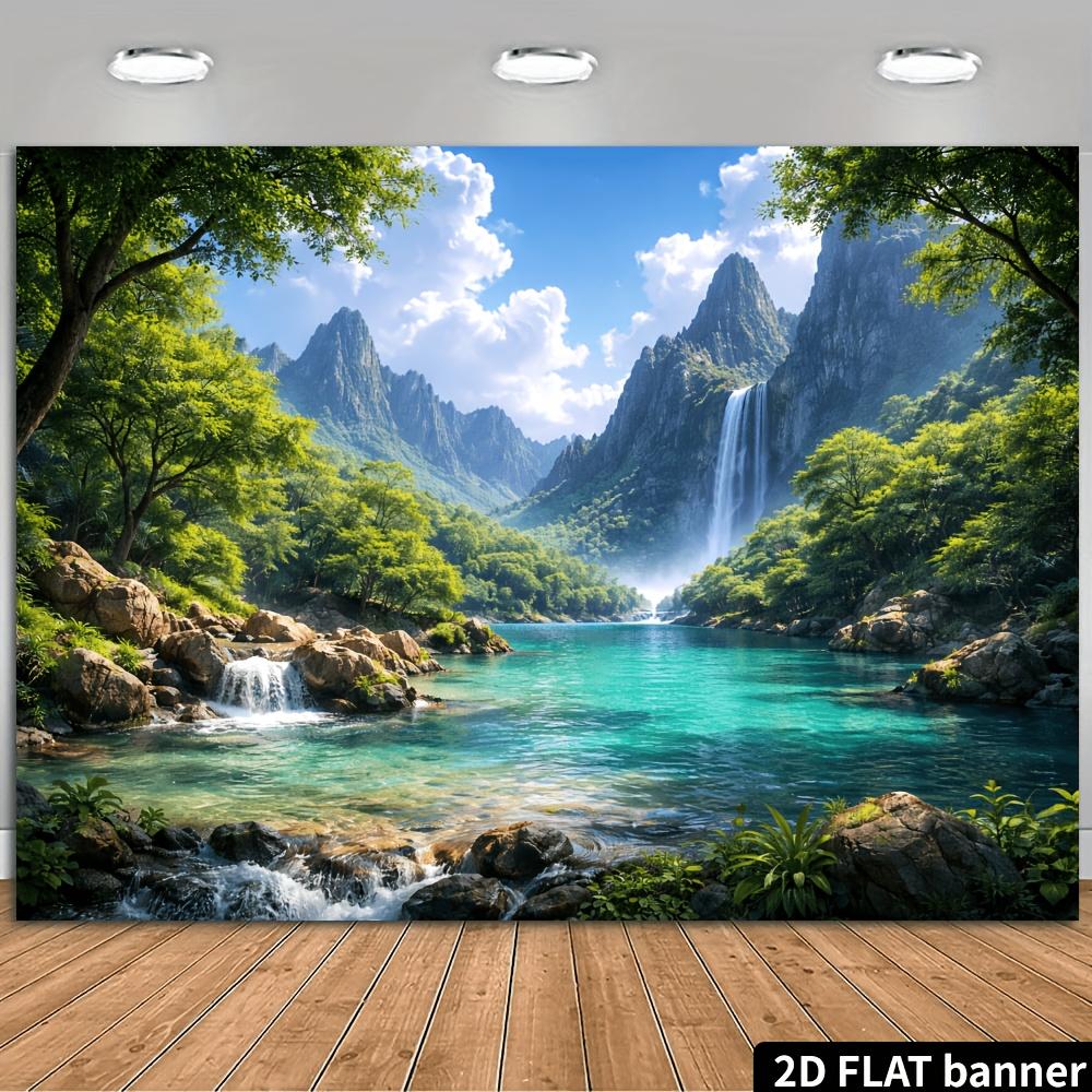 2D planar landscape waterfall and lake background fabric, suitable for indoor and outdoor photography and home wall decoration