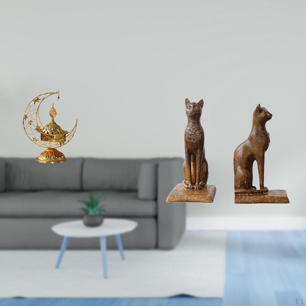 Antique Candle Stand And Cat Figurines Decorative Bookends for Living Room Fireplace Office Tabletop