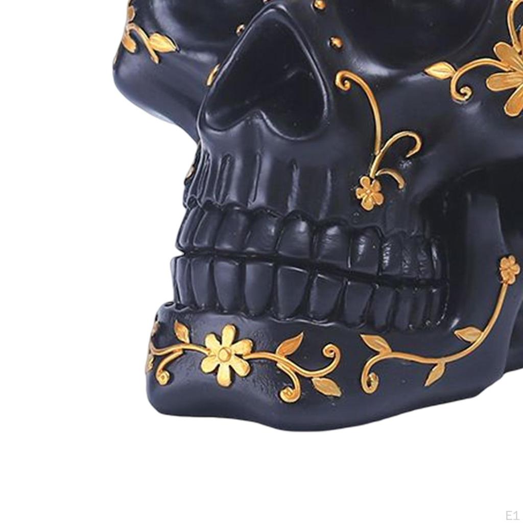 Flowers Skeleton Ornament Halloween Decoration Resin Craft Sculpture Skull Statue for Cabinet