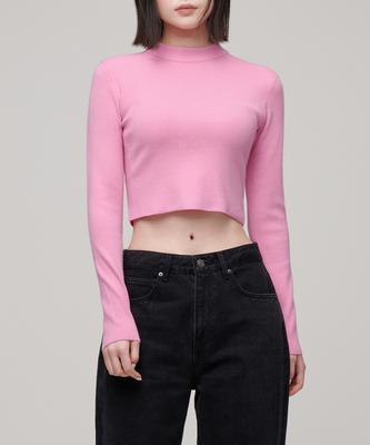 MUSINSA STANDARD WOMAN Women'S Slim Crop Mock Neck Knit [Pink]