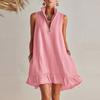 Summer European and American new fashionable simple sleeveless solid color casual stand-up collar pleated dress