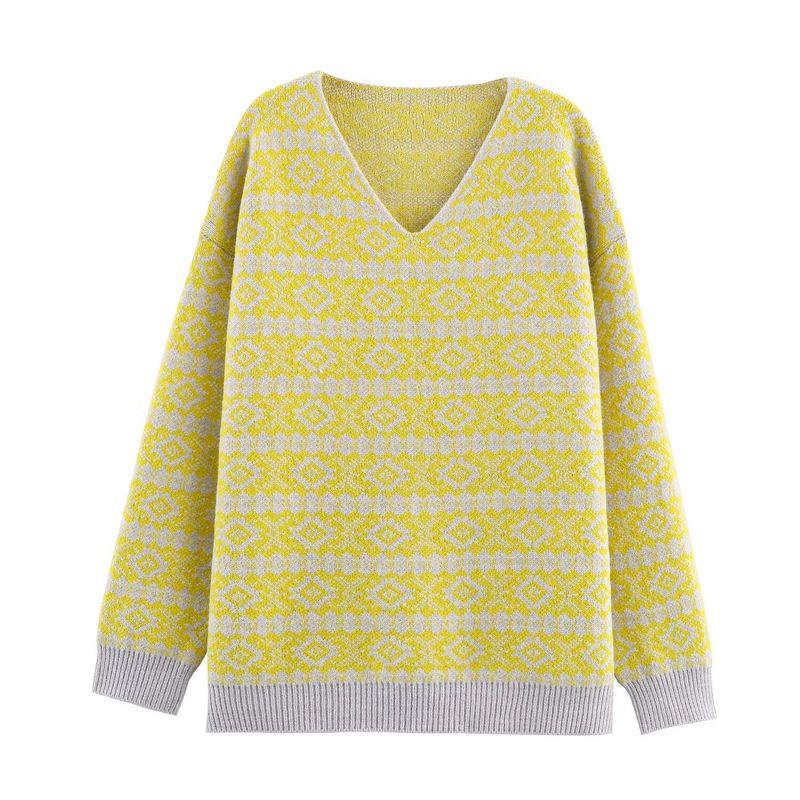 Za New Fall Women's Clothing 2025 Fashion Wind V Neck Stripes Jacquard Contrast Color Loose Atmosphere Pullover Knitted Sweater