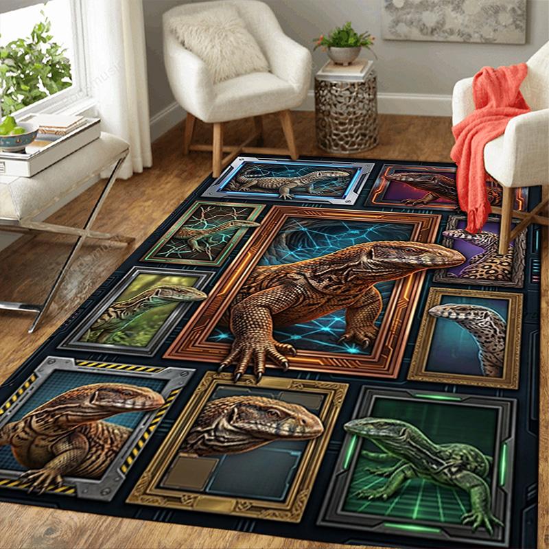 Monitor Lizard Collection Pattern Rug Floor Mat for Living Room or Bedroom Soft and Comfortable Carpet a Gift for Birthday and Holiday.
