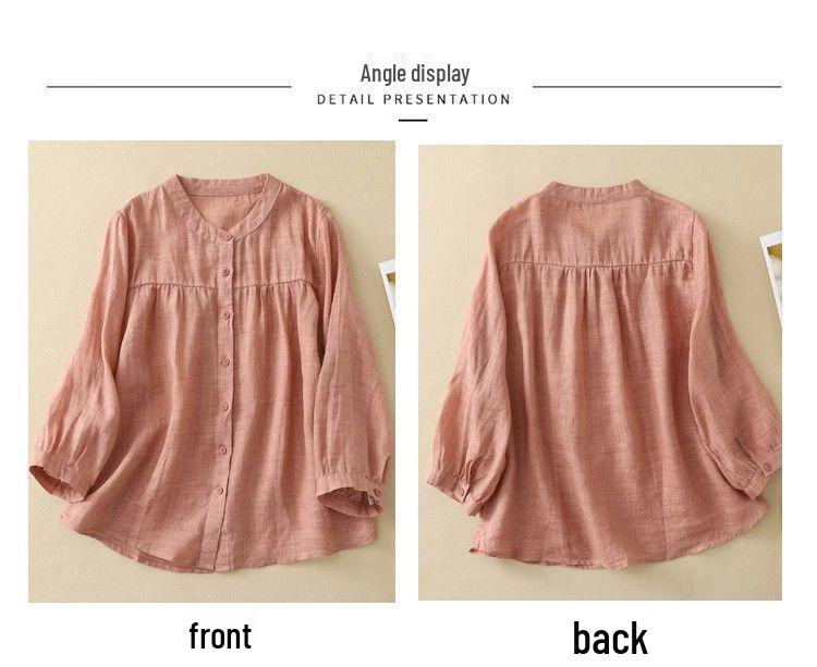 Versatile Women's Seven-Sleeve Cotton Linen Summer Blouse