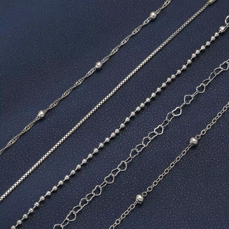 5 Pcs Set Silver Color Chain Bead Bracelets for Women Simple Elegant Vacation Beach Party Casual Jewelry Versatile Daily Wear