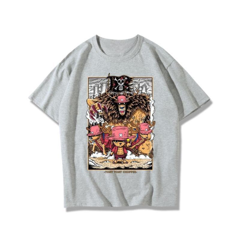 ONE PIECE Chopper Anime Sommer Kurzarm Herren Damen Freizeit Sport Fitness Locker Bequem Übergroß Retro Kurzarm Oberteil