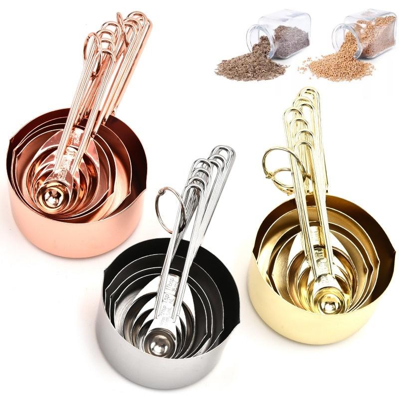 8-teiliges Messlöffel-Set, Roségold, Messbecher, Küchenzubehör, Backen, Tee, Kaffeelöffel, Messwerkzeuge