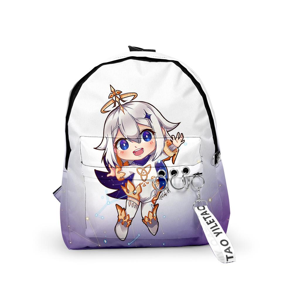 Classic Genshin Impact Paimon Backpacks Boys/Girls Pupil School Bags 3D Print Keychains Oxford Waterproof Cute Small Backpacks