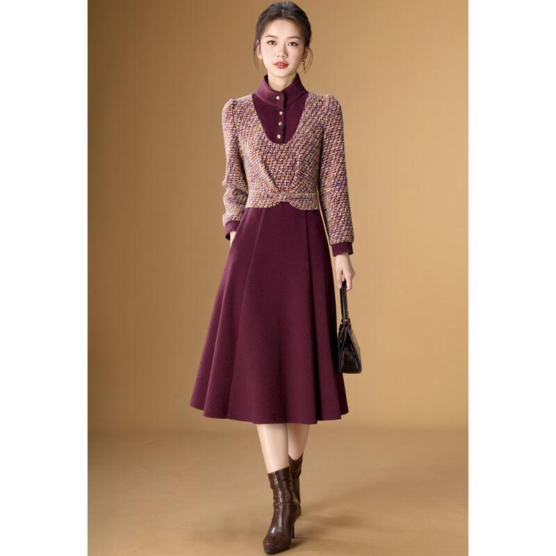 

Melanie Color-block Faux Two-piece Stand Collar A-Line Dress XL