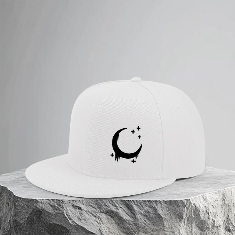 

Dripping Crescent Moon And Stars Baseball Cap Adjustable Polyester Streetwear Snapback Hat for Unisex Adults Casual One Size