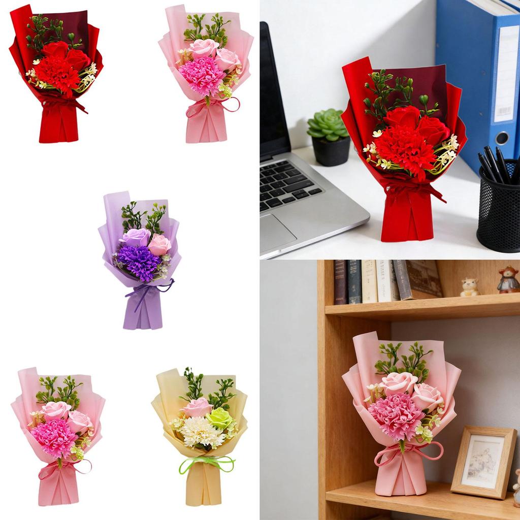 Scented Artificial Flowers Garland Soap Bouquet Realistic Carnations Gift for Valentine’s Day Home Decoration