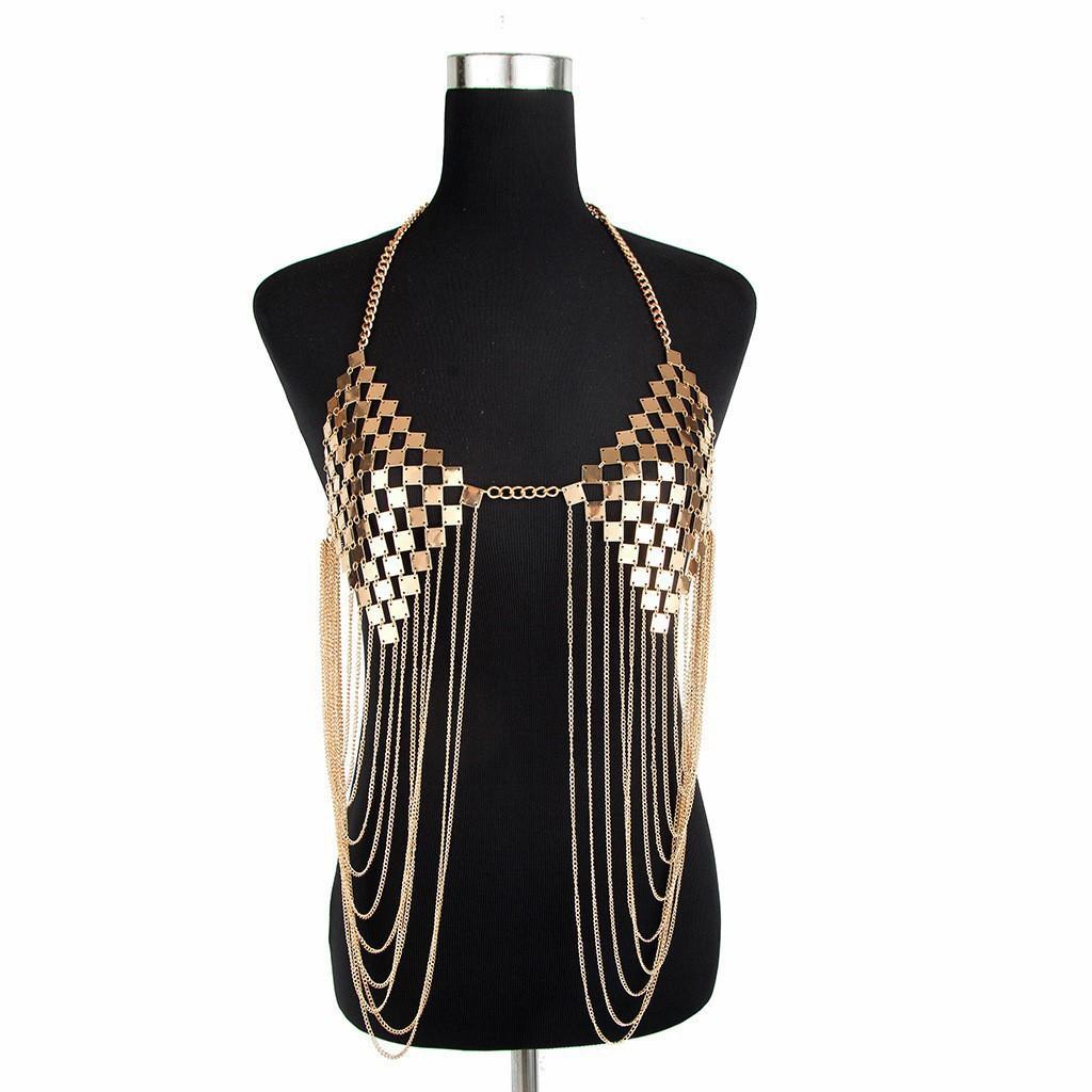 New Jewelry Products From Europe And America Hot Metal Sheet Alloy Bra Chain Tassel Body Chain Necklace Accessories Body Chain