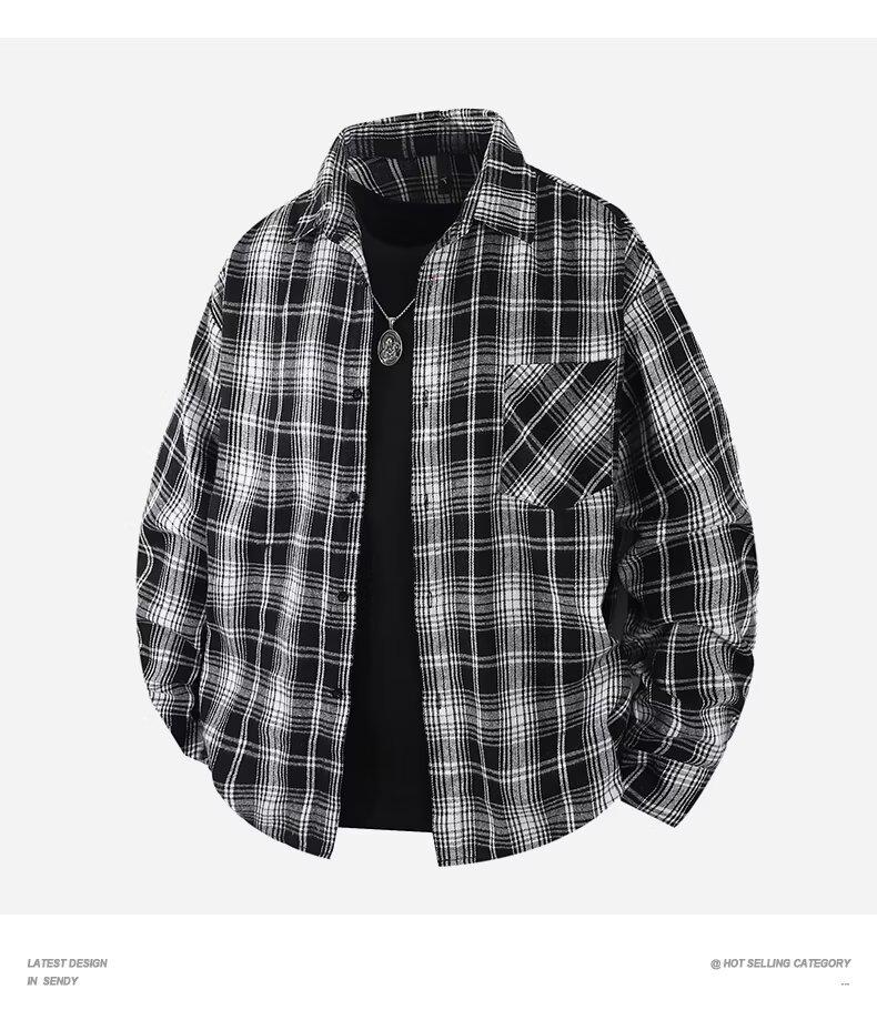 Men's Retro Plaid Long Sleeve Shirt - Trendy Casual Loose Fit for Autumn and Spring