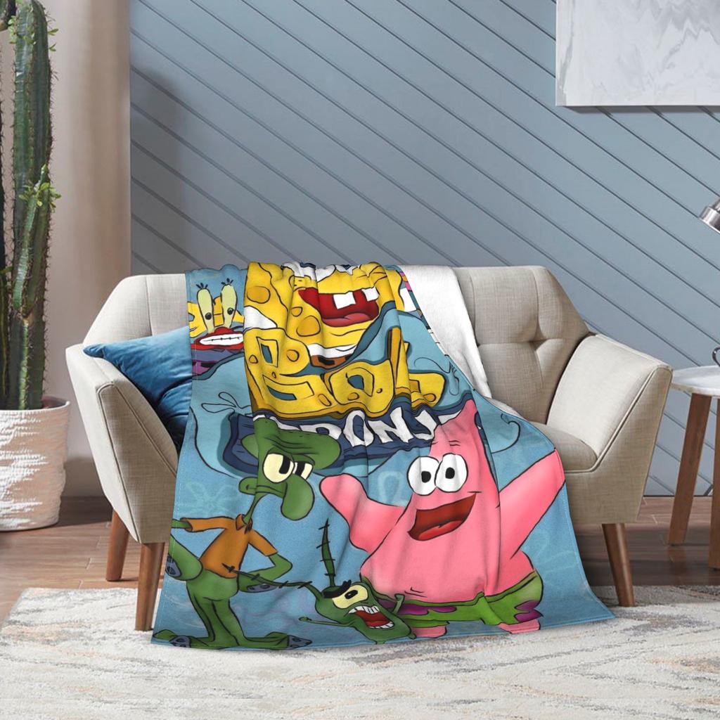 SpongeBob SquarePants Cartoon Blankets Fleece Lightweight Thin Throw Blanket for Bedroom Sofa Bed Rug