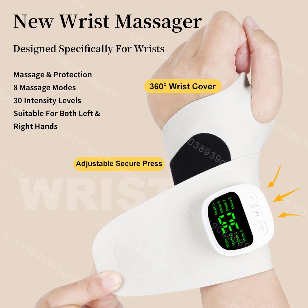 Electric Cordless Wrist Massager EMS Tendon Sheath Vibration Massage Hot Compress Wristband Relieve Fatigue Pain Wrist Brace