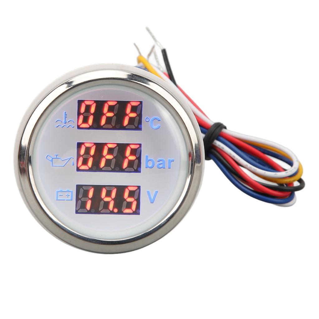 Water Temp Gauge Oil Pressure Voltage Meter 52mm 3 in 1 Digital Display Meter for RV Yacht Fishing