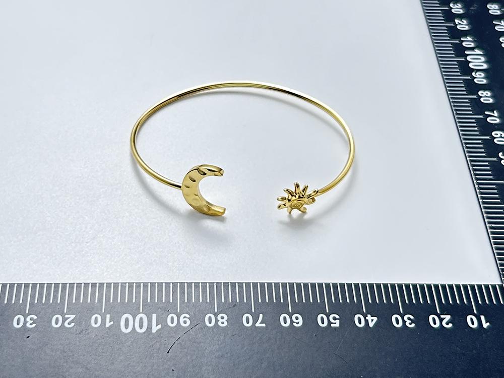 Xia Ling Titanium Steel Sun Moon Open Bangle - Elegant European-American Design for Women's Luxury Fashion.