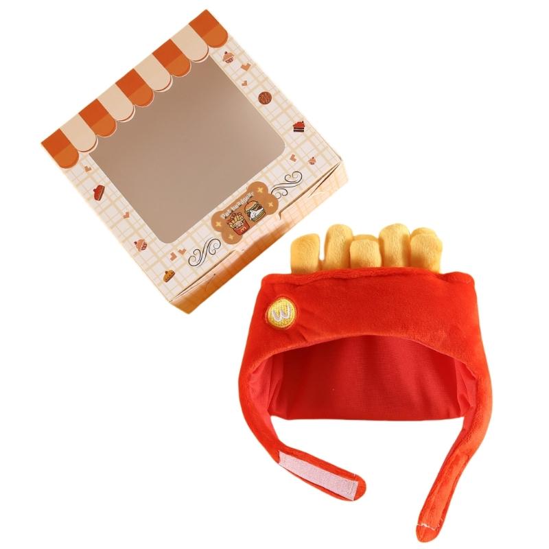 

Plush Dog Hamburger/Fries Hat for Ear Protective Adjust Pet Plush Caps for Winter Comfortable Pet Photography Caps