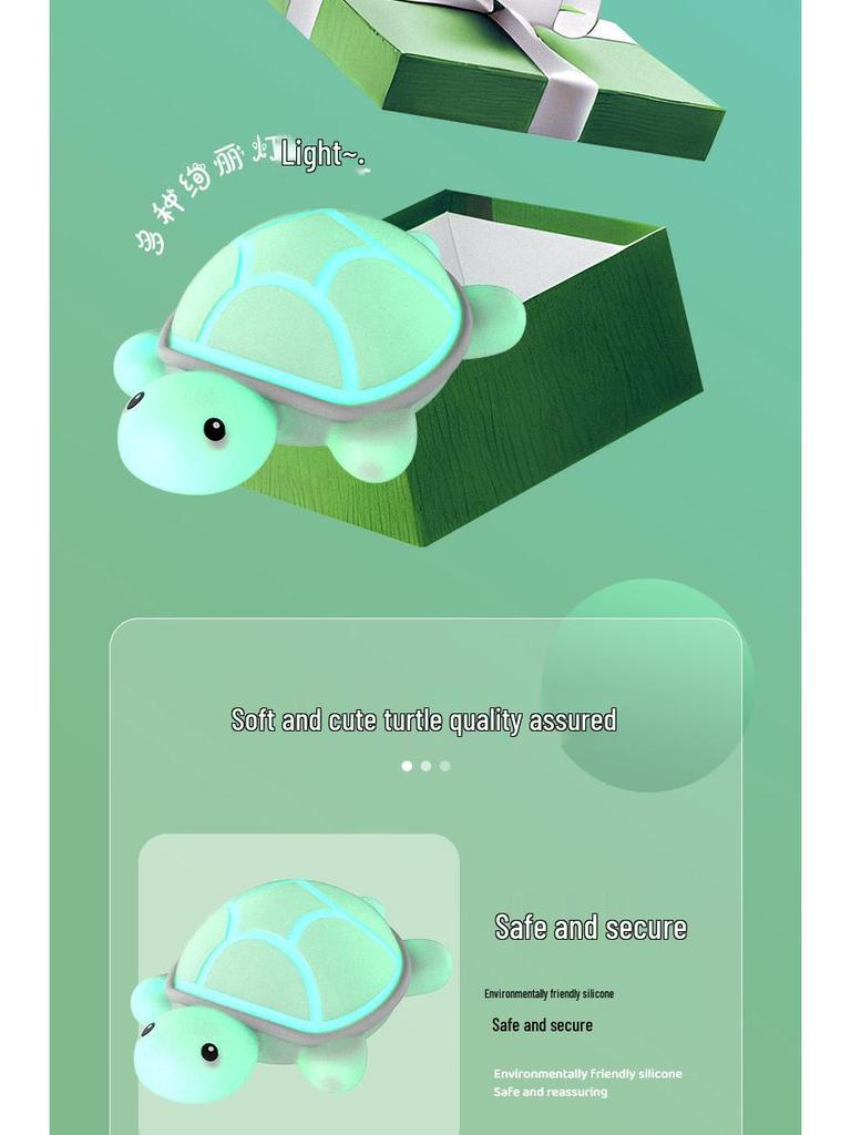Turtle Silicone Night Light – USB Rechargeable, Cute Cartoon Design for Kids' Bedrooms