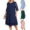 Elegante Abito da Festa da Ballo Taglie Forti Donna Lento Midi Rete Trasparente Patchwork Applicazione Foglia Mezza Manica Girocollo Abito Primavera Autunno