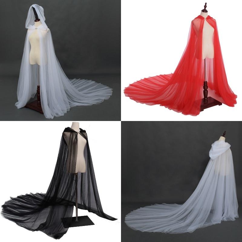 Ghost Cosplay Bride Adult Hooded Cape Cloak Gauze Material Women White Red Black