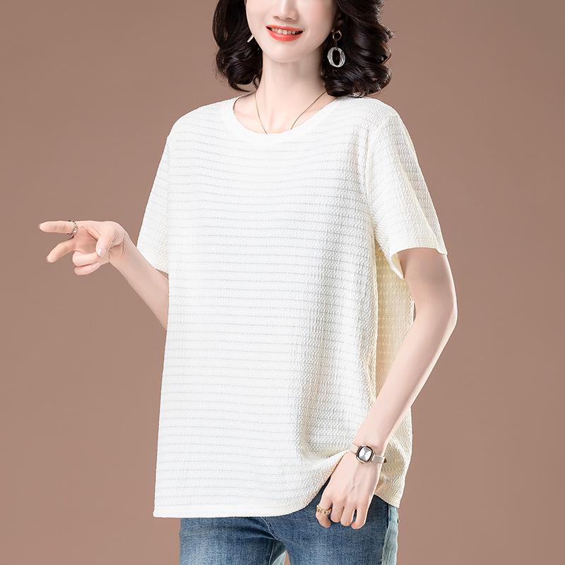 

Женская летняя футболка с коротким рукавом однотонной расцветки больших размеров - Универсальная повседневная с круглым вырезом (Стиль 6330) XXL бежевый