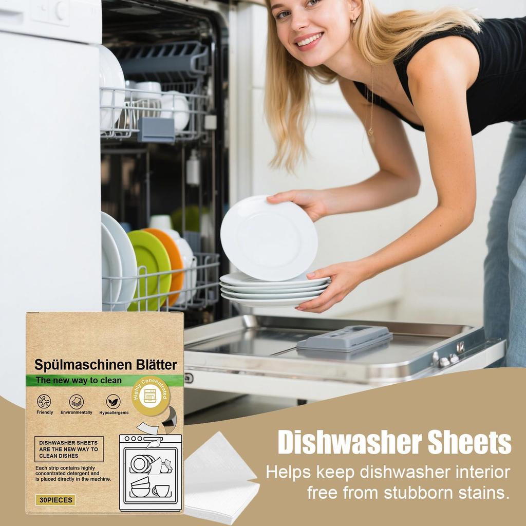 30pcs Dishwashing Detergent Dishwasher Sheets Mild Cleaning Strips for Home Kitchen, Efficient Alternative to Dishwasher Tablets
