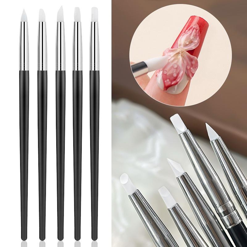 5Pcs/Set Silicone Nail Art Pen Brush Uv Gel Polish Tip 3D Image Diy Dotting Polish Brushes Sculpture Pen Diy Manicure Tool
