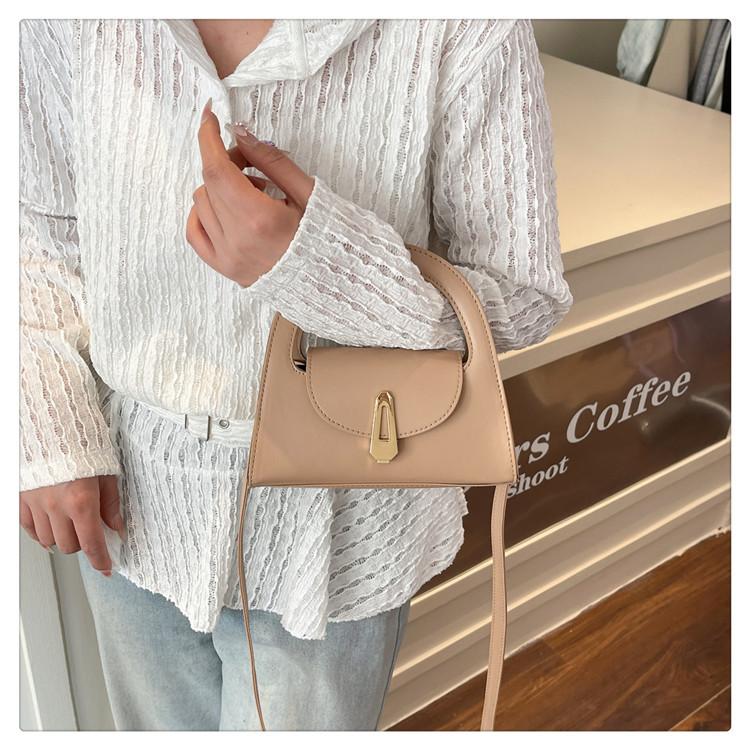 Chic Solid Color Faux Leather Shoulder Bag, Women's Semi Circle Handbag with Snap Lock, Trendy Commute Crossbody Purse CLE