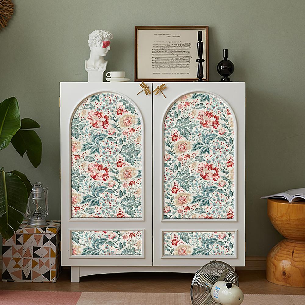 Blue And Red Floral Vinyl Wallpaper Morden Waterproof And Durable PVC Wall Sticker Flower Cabinet Sticker For Furniture