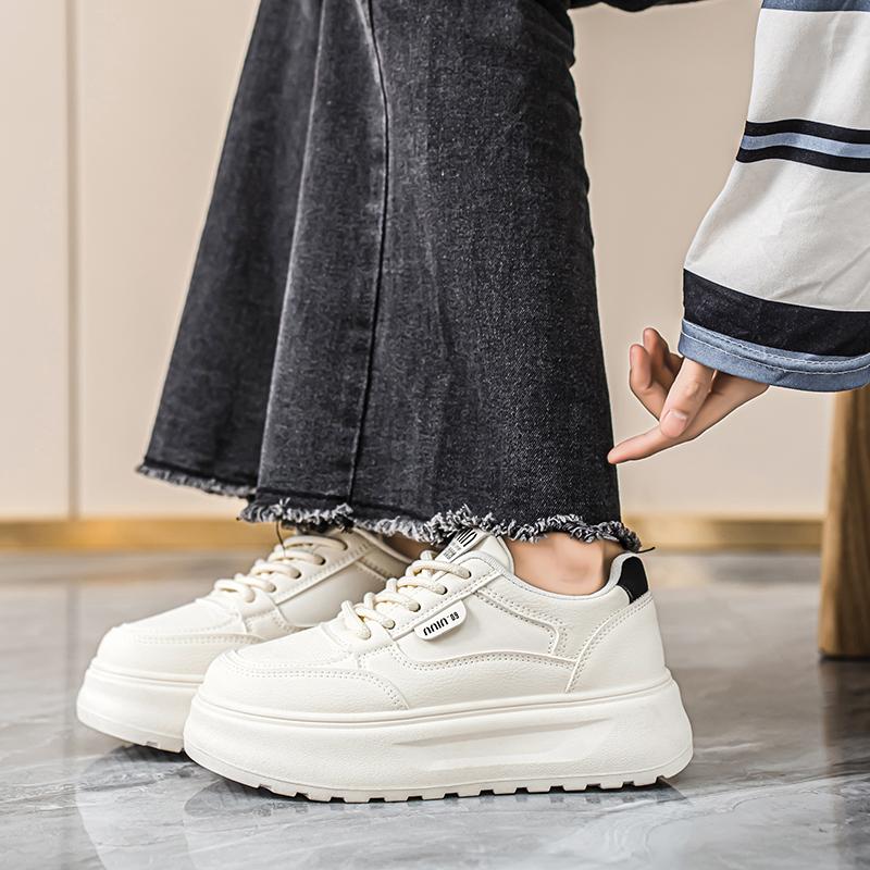 CRLAYDK Klassische Damen-Plateau-Sneakers Lässig Skateboard Walking Low Top Schuhe Damen PU-Leder Weiß Höhenerhöhung Tennis