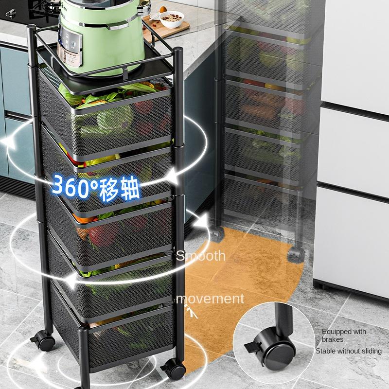 Kitchen Rotatable Fruit Vegetable Shelf Wheel Installation Free Multi-Layer Living Room Storage Rack Snacks Fruits