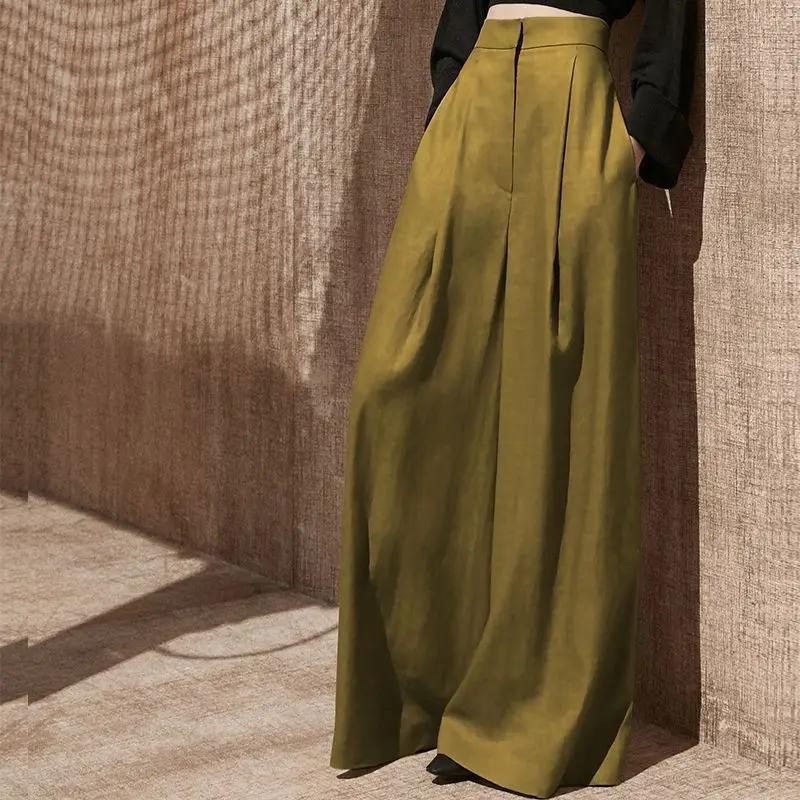Pantaloni a zampa alla moda da donna per autunno e inverno, a vita alta, snellenti, stile casual, pantaloni a leggings sottili drappeggiati