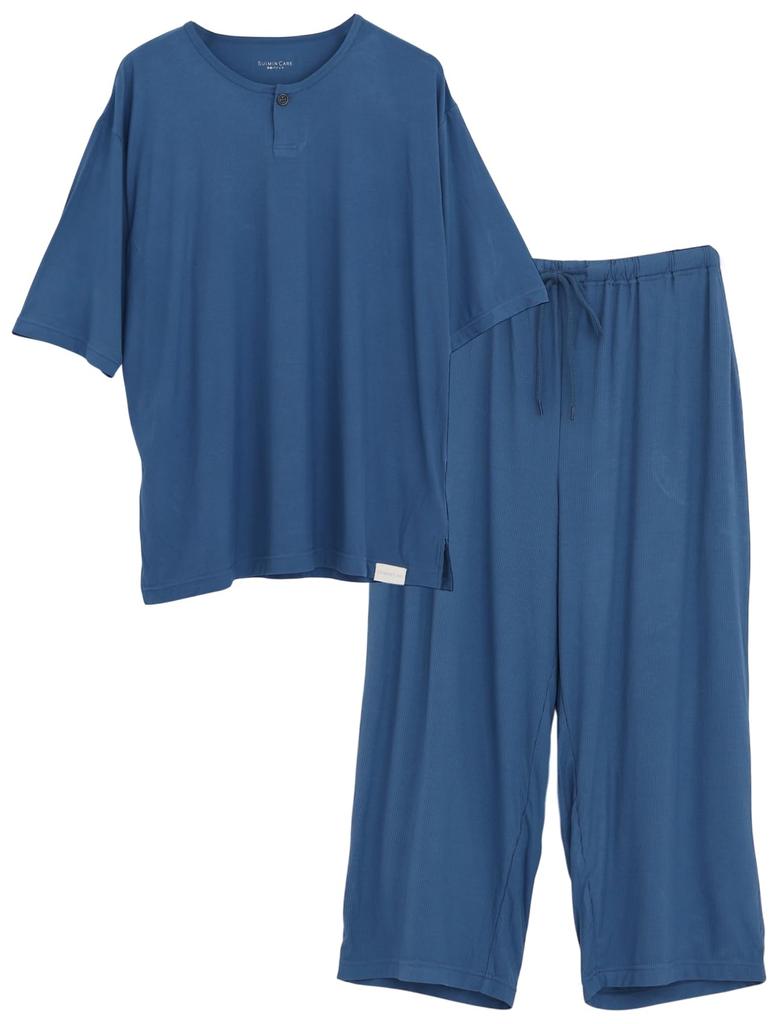 SUIMIN CARE Knit Rib Short and Solid Gray and Sizes and LL Men's Pajamas, Sleeves, Shorts, Color, Summer, Blue, M, L, (M, Blue)